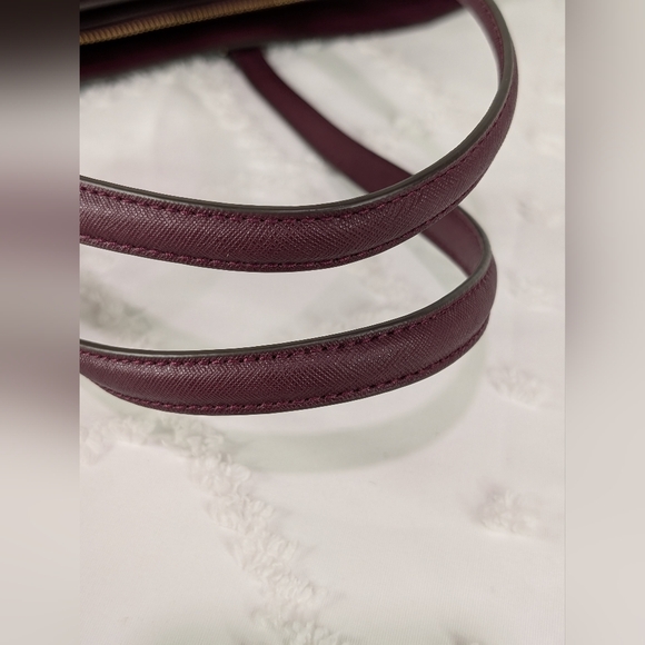 Tory Burch Robinson Leather Tote dust Bag Purse Wine/Burgundy Gold Large Space - Picture 11 of 16